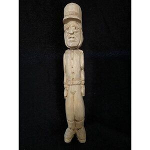 Hand Carved wooden soldier signed and dated 95- 8 inches tall‎